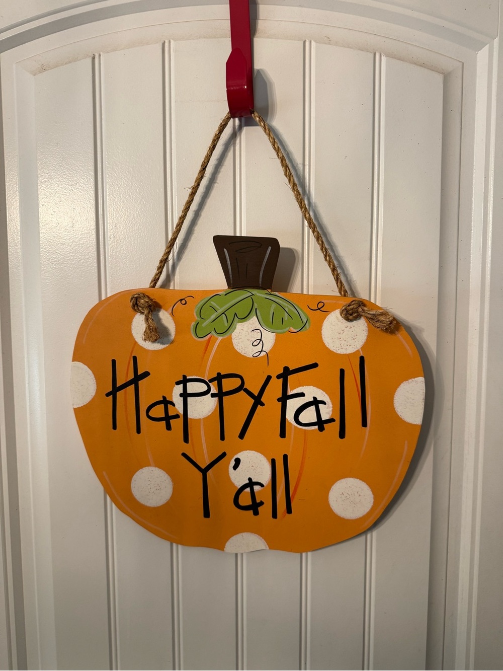 Orange Polka Dot Pumpkin Wall Hanging - "Happy Fall Y'all"